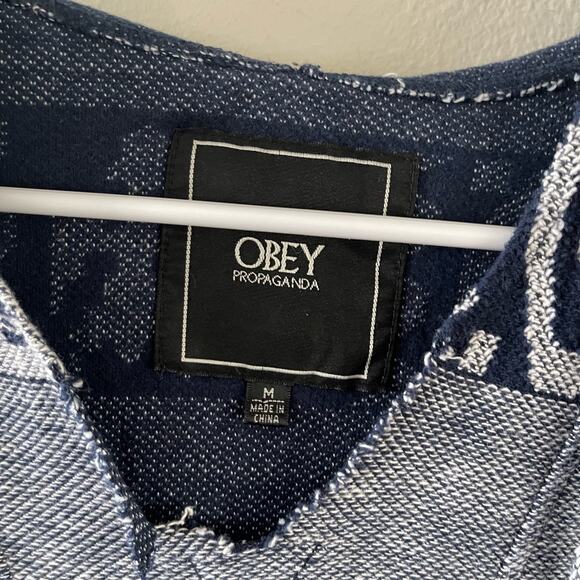 Obey Propaganda Baja Hoodie Womens Medium Blue Striped Pullover Boho Surf Skate - Picture 6 of 9